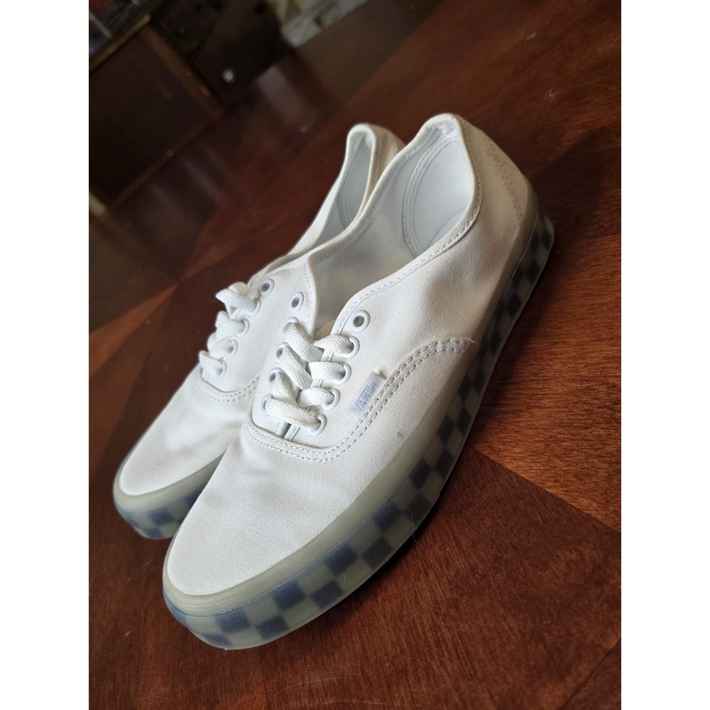VANS Authentic White - Lace Translucent Blue Checkerboard Sole- Men's Size 7.5